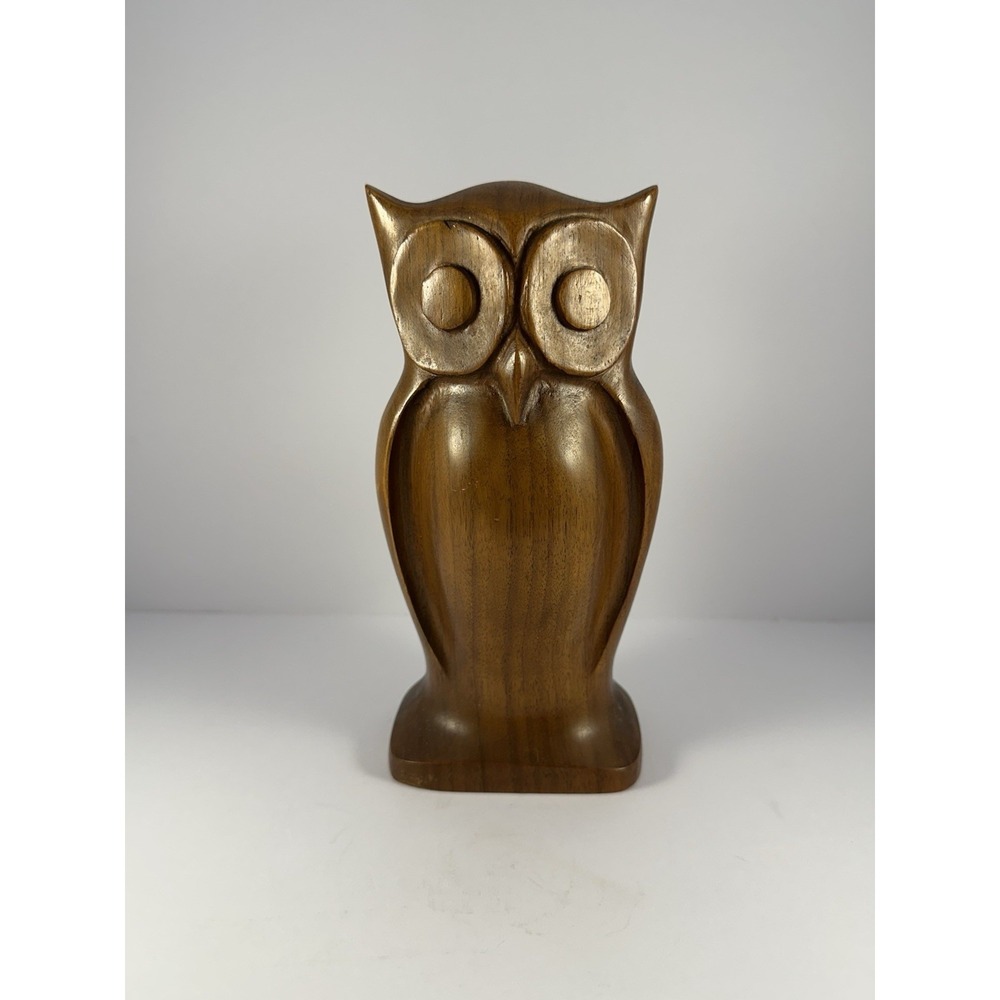 Vintage Solid American Walnut Wood Crafted Owl Figurine By Fitzhugh